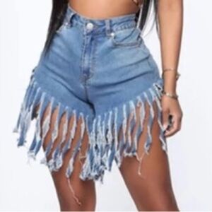 JC & JQ Shorts Blue Denim Fringe Shorts. Size S